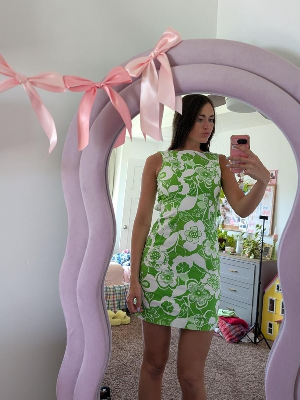 Tori Richard Green and White Floral Dress Size 8